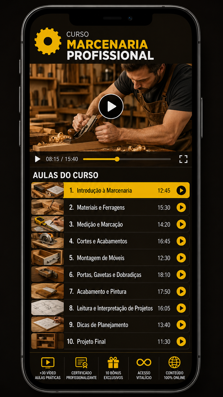 Curso no celular — Área de membros